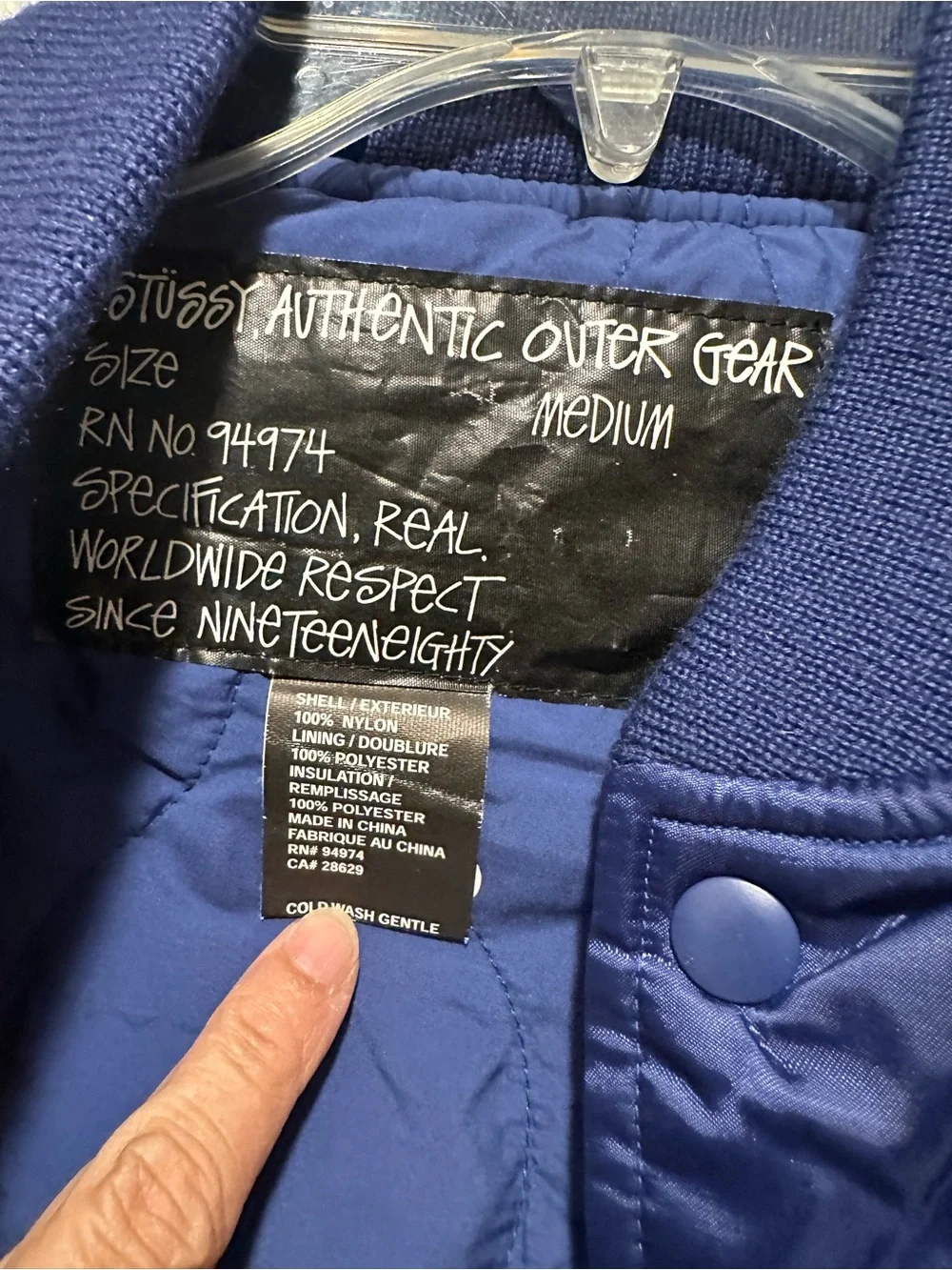 Vintage Stussy Royal Blue Satin Bomber Jacket w Embroidery on Back Medium Y2K